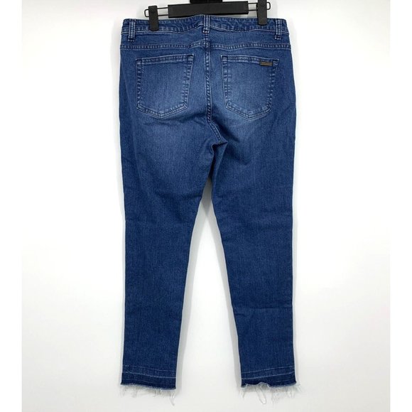 Michael Kors Jeans Izzy Skinny Blue Denim Raw Fray Hem Mid Rise - Picture 5 of 9